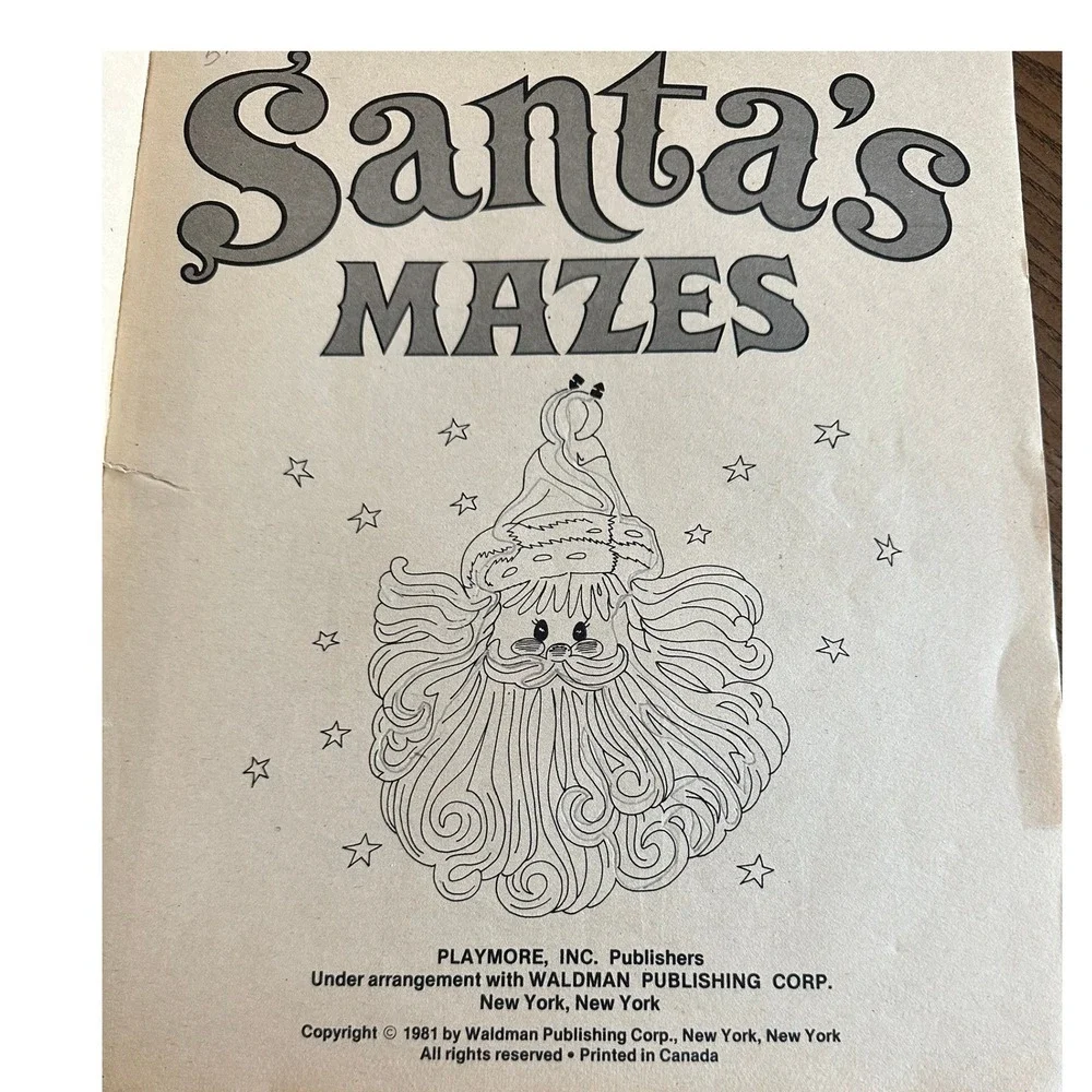 Vintage 1981 Santas Mazes Activity Book Playmore Waldman Christmas Elves Kmart